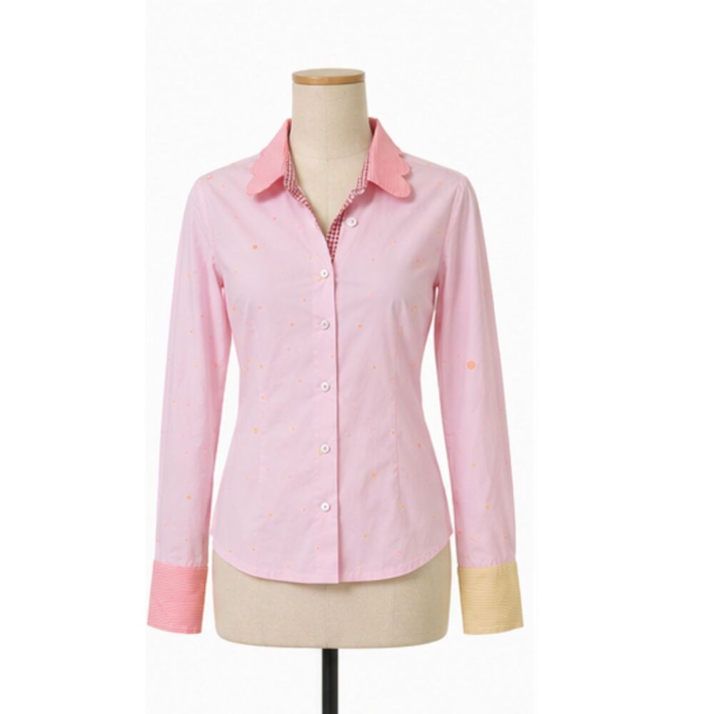 Alpaca Bawa Pink 100% Cotton Embroidered Button Front Shirt Blouse Size M